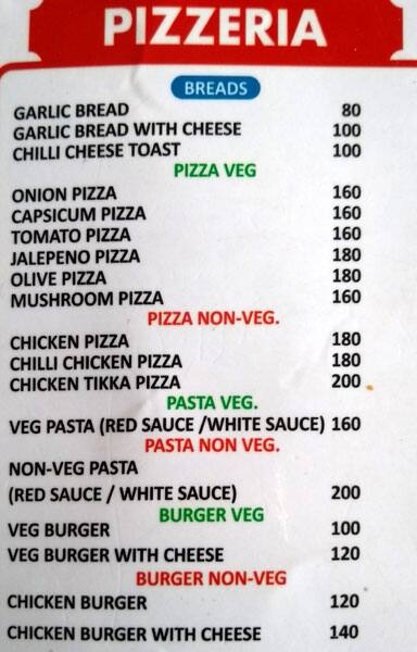 Pizzeria menu