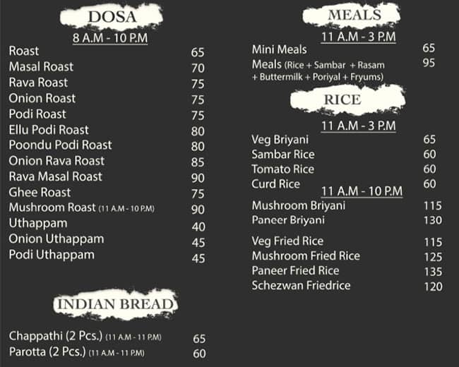 Hotel Aryaas menu