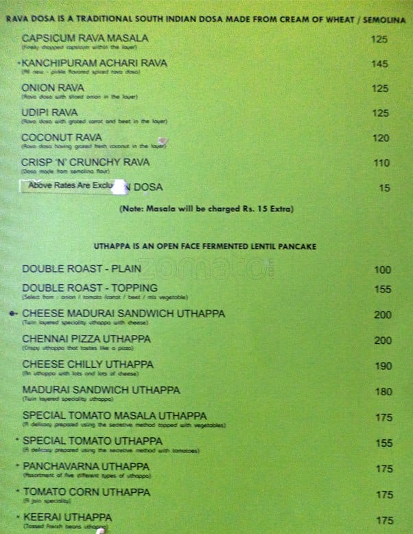 Sankalp Restaurant menu