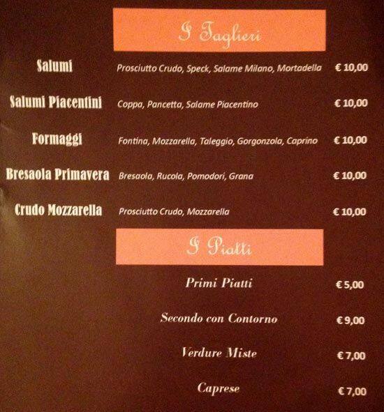 Menu de Caffè Novecento