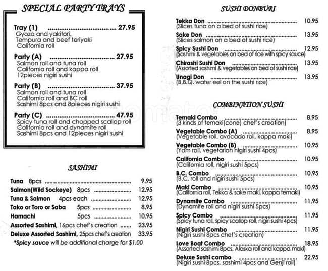 Genji Menu, Menu for Genji, Deep Cove, North Vancouver - Urbanspoon/Zomato