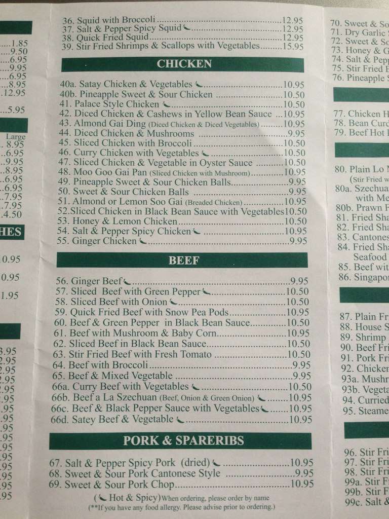 Three Fortunes Chinese Restaurant menu