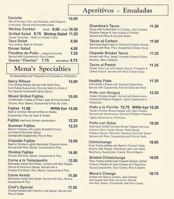 Mena's TexMex Grill Menu Urbanspoon/Zomato