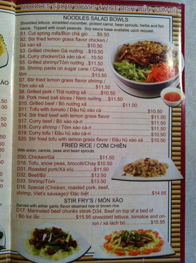 Menu at Noodle Saigon restaurant, North Naples