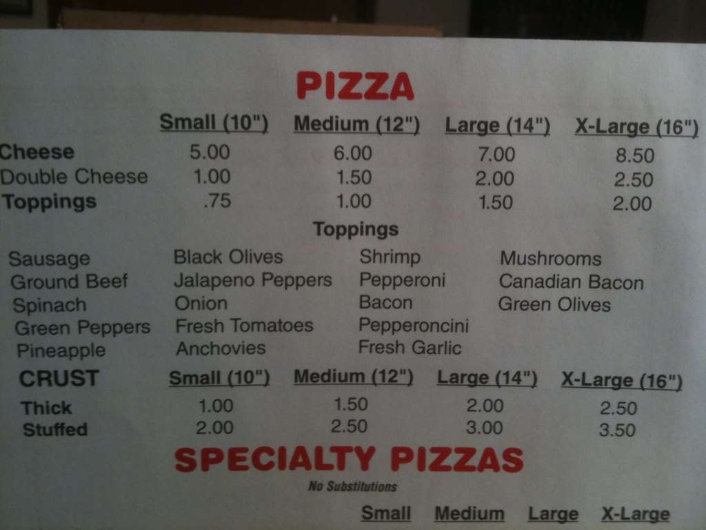 Menu at Anna's PIzza pizzeria, Loves Park, Harlem Rd