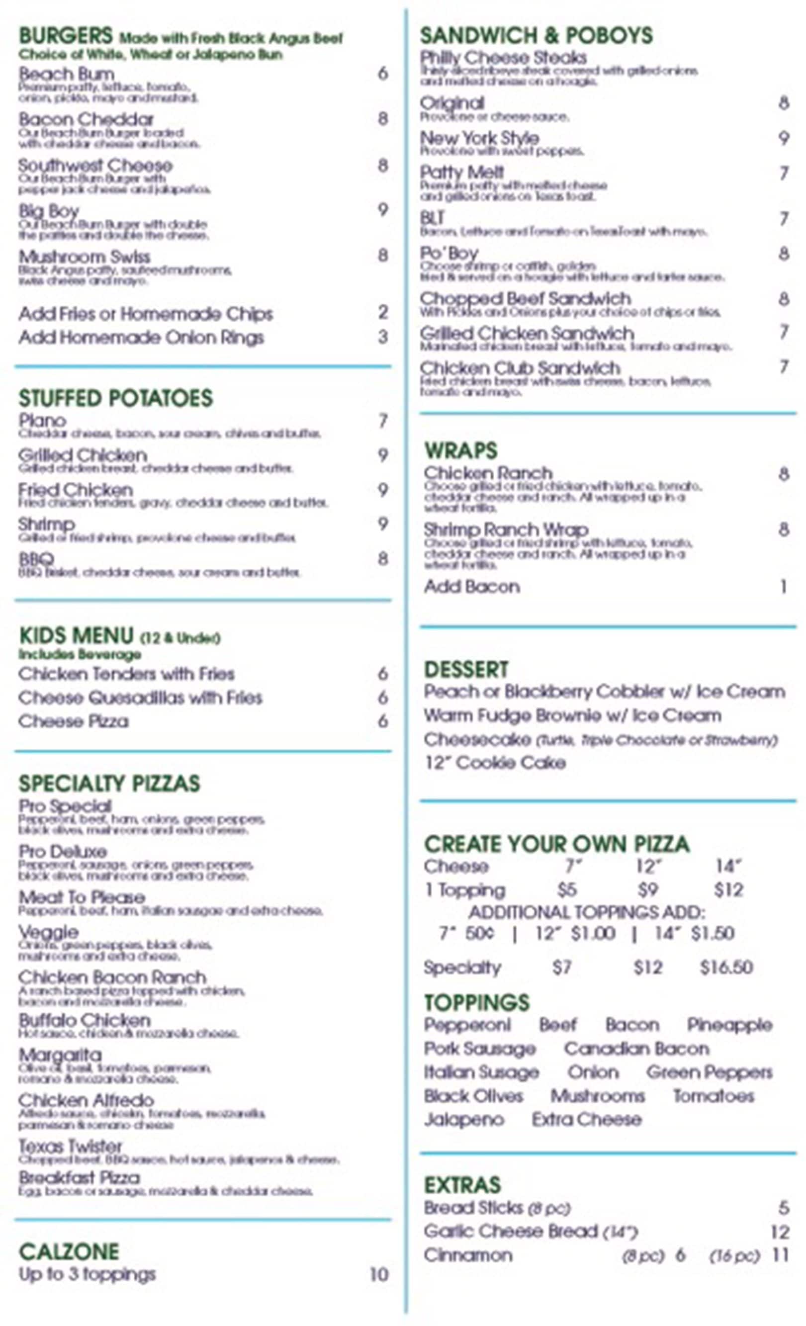 Menu at Ocean Grille Restaurant, Bolivar Peninsula