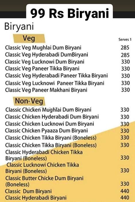 Menu of 99 Rs Biryani, Hadapsar, Pune