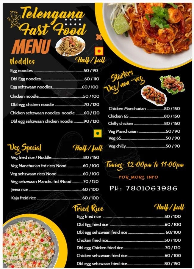 Menu at Telangana Fast Food, Hyderabad