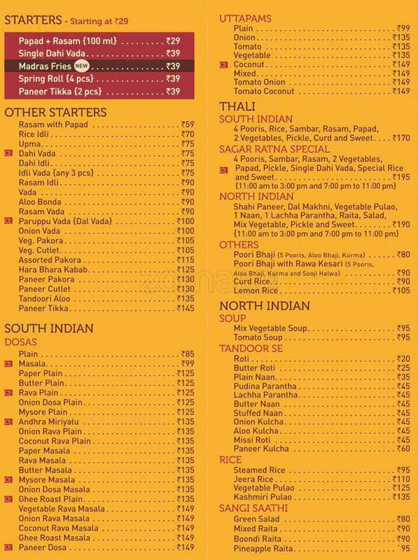 Menu at Sagar Ratan, New Delhi, Ground Floor Near Gurudwara No - 2399 ...