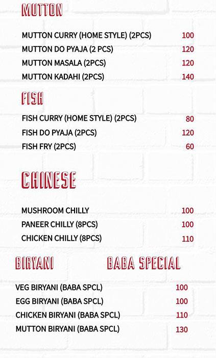 Baba Hotel menu
