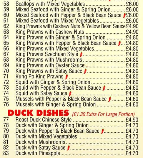 Menu at Wing Fu restaurant, London, 282 Brixton Hill