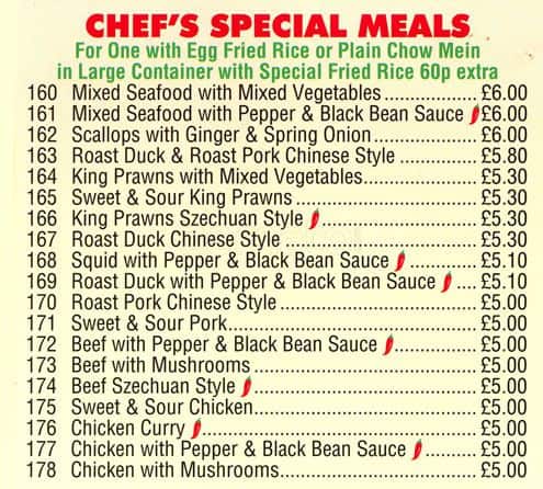 Menu at Wing Fu restaurant, London, 282 Brixton Hill