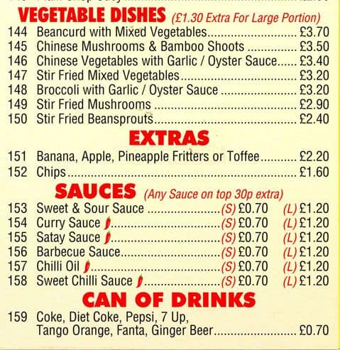 Menu at Wing Fu restaurant, London, 282 Brixton Hill