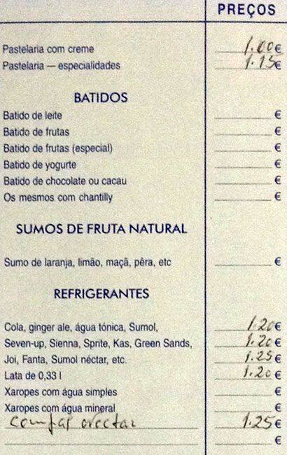Pastelaria Menu Menu em Pastelaria Flecha Dourada, Lisboa