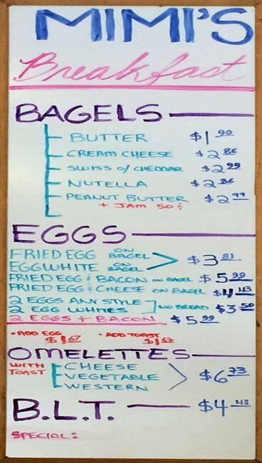 Mimi's Caffe menu