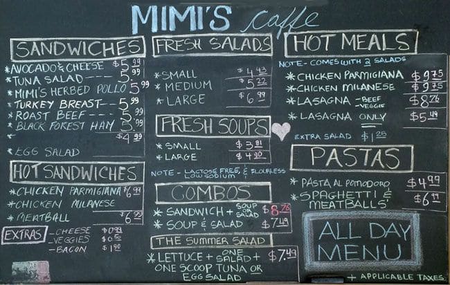Mimi's Caffe menu