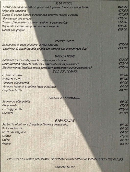 Menu di Osteria il Gran Burrone 