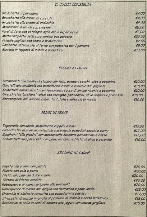 Menu di Osteria il Gran Burrone 