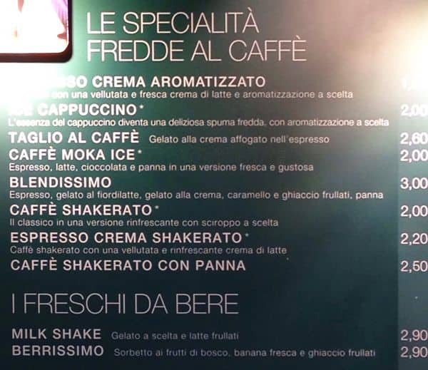 Menu di Gran Caffè Mattei 