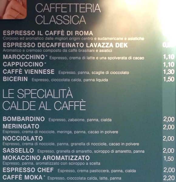 Menu di Gran Caffè Mattei 