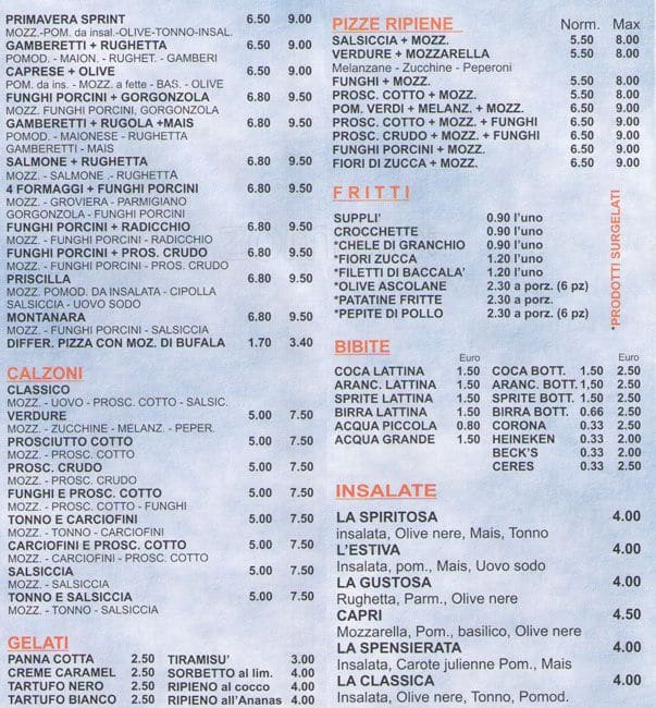 Menu di Pronto Pizza 