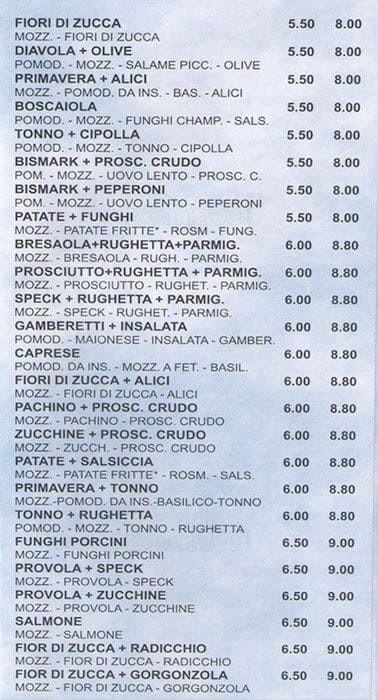 Menu di Pronto Pizza 