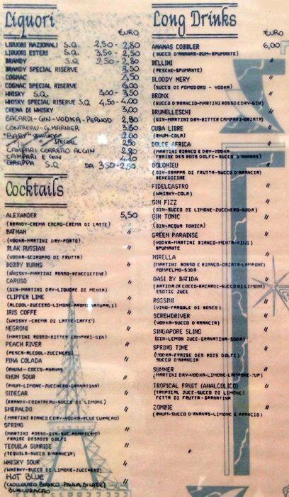 Menu di Caffè Europeo 