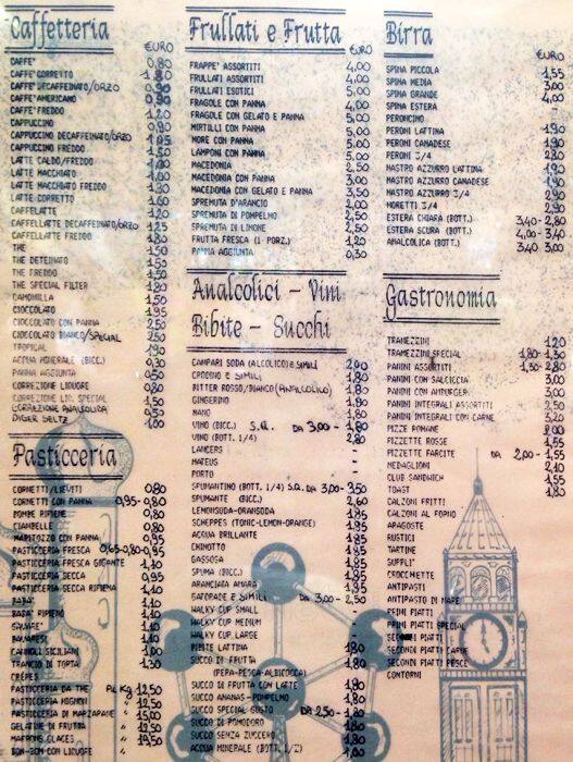 Menu di Caffè Europeo 