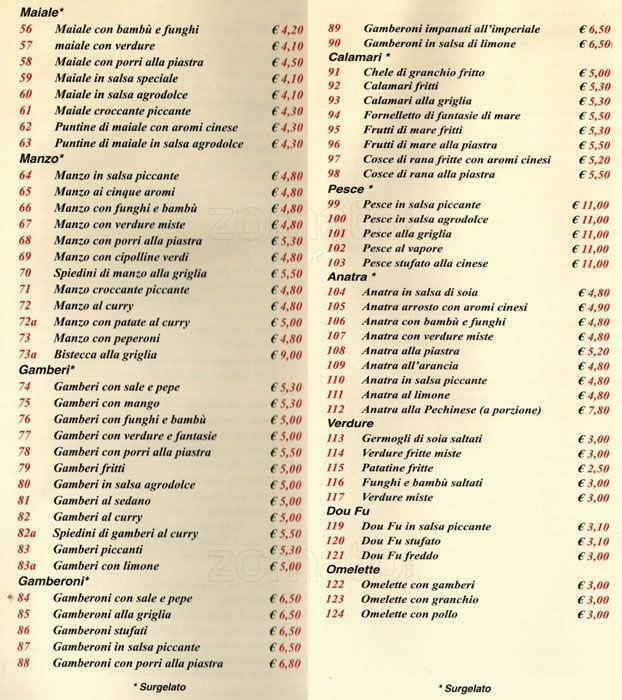 Menu di Ristorante cinese la felicita' 