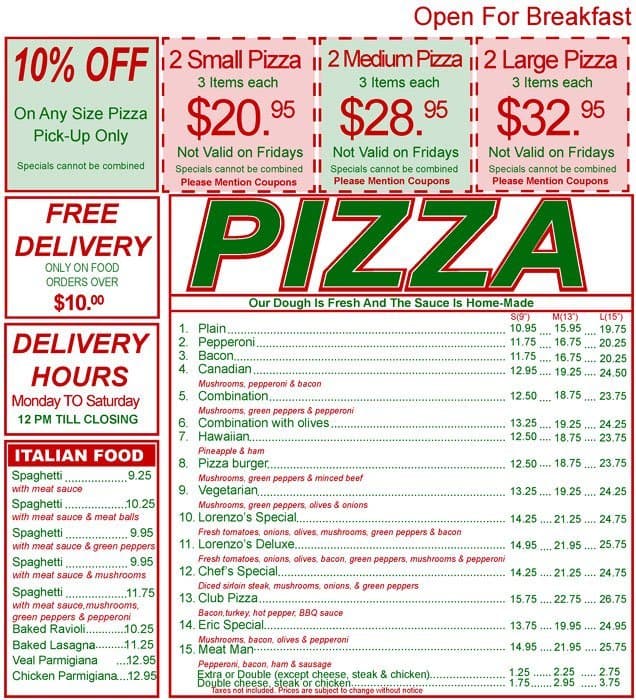 Lorenzo's Pizza Commerce Charter Township Menu