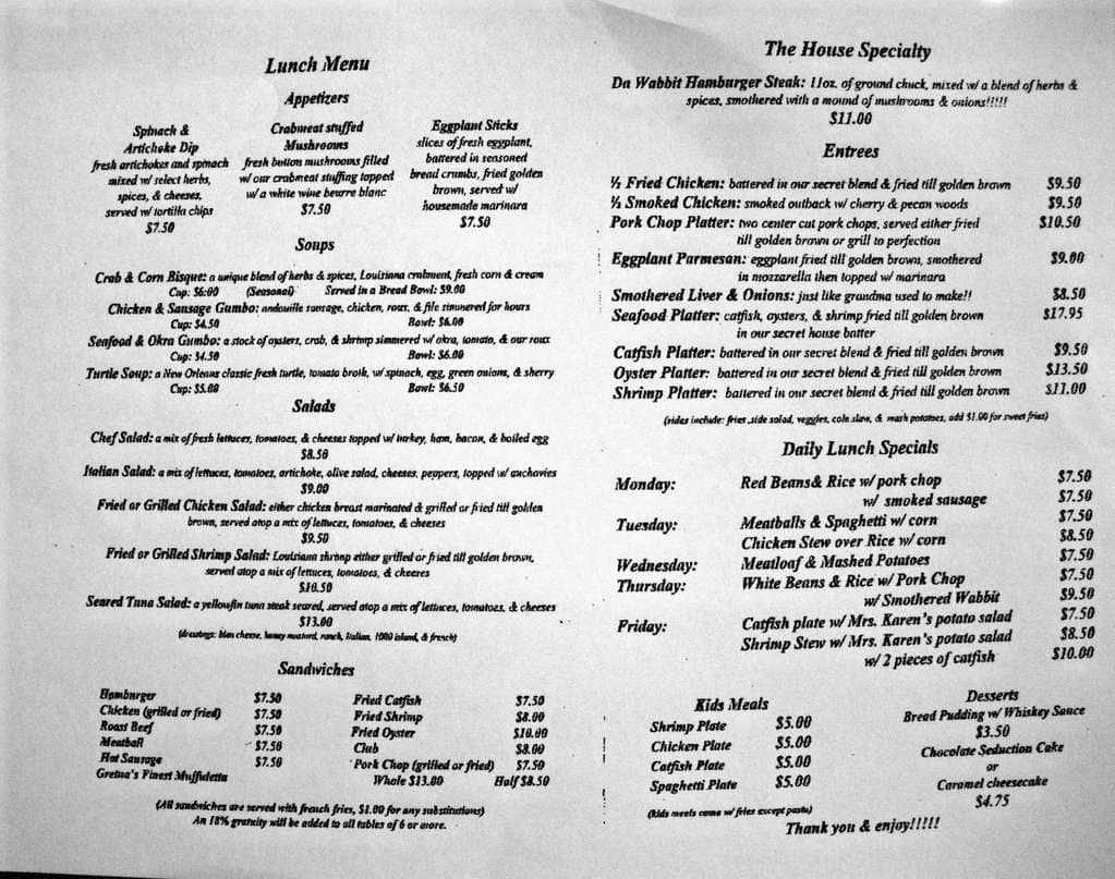 Menu at Cafe 615 Home of Da Wabbit, Gretna