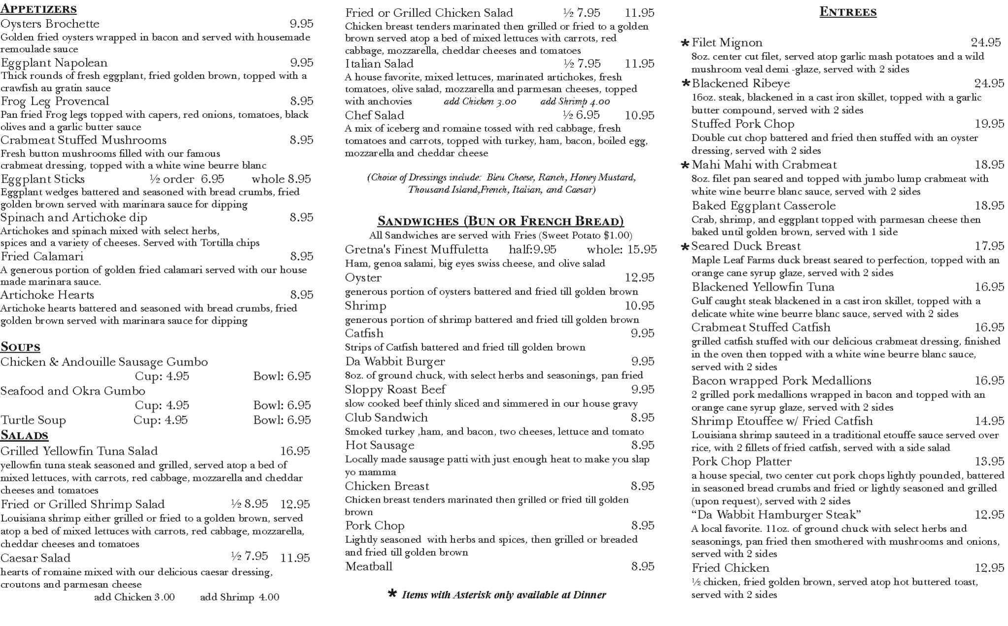 Menu at Cafe 615 Home of Da Wabbit, Gretna