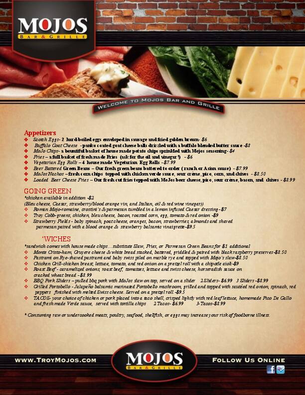 MoJos Bar &amp; Grille Menu, Menu for MoJos Bar &amp; Grille, Troy, Dayton ...