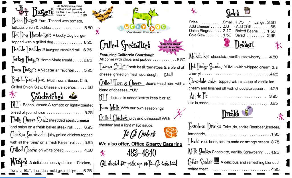 Menu at Lucky Dog Diner restaurant, Venice