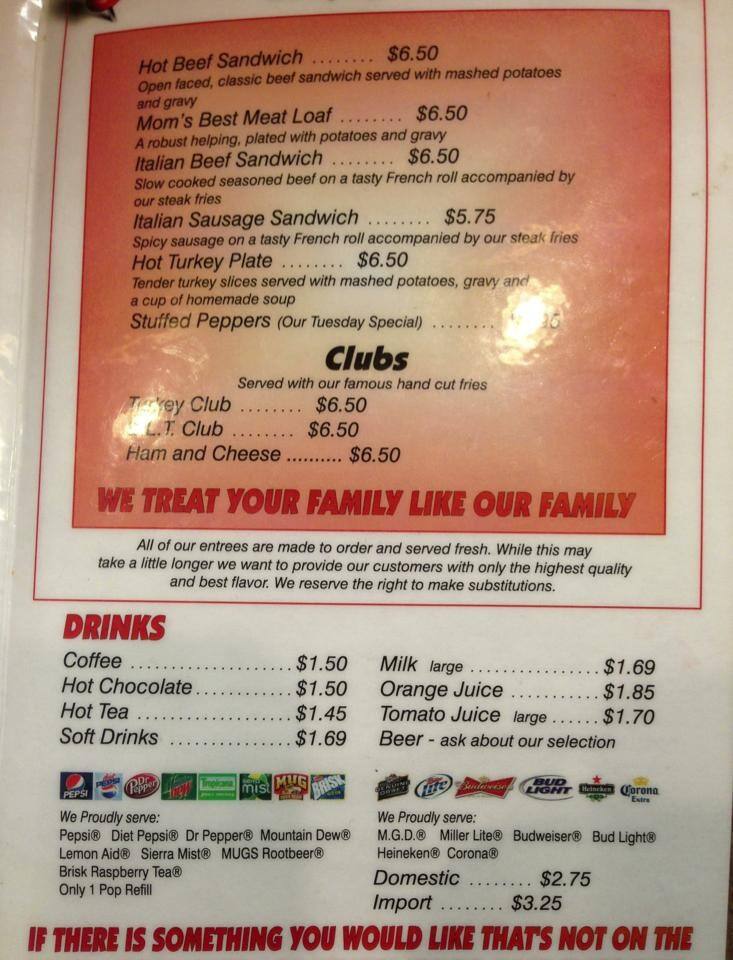 Menu at Nick & restaurant, Hammond