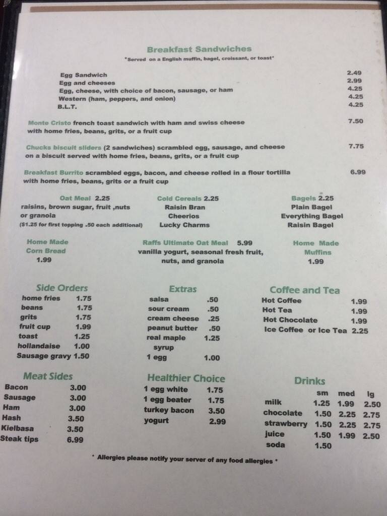 Menu At Raffs Cafe, Haverhill