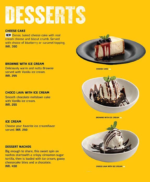 Menu at Buffalo wind wings, Gachibowli, Hyderabad