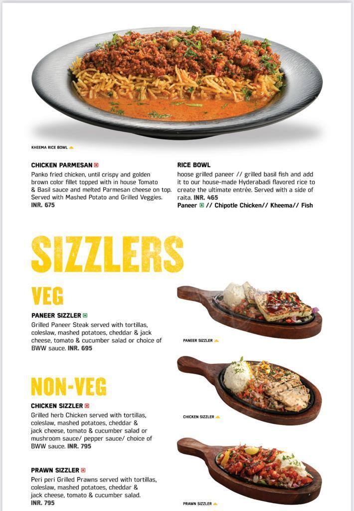 Menu at Buffalo wind wings, Gachibowli, Hyderabad