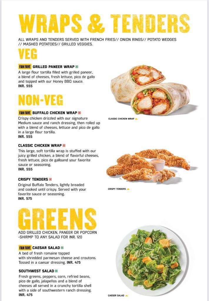 Menu at Buffalo wind wings, Gachibowli, Hyderabad