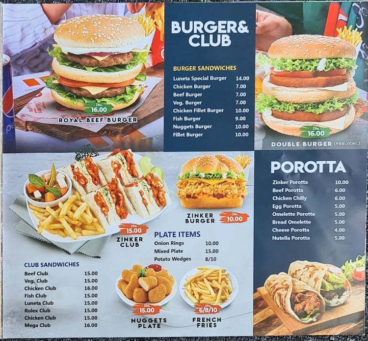 Menu of Luneta Restaurant, Al Satwa, Dubai