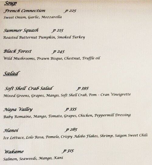 Menu at Peppermill restaurant, Quezon City