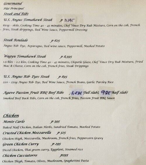 Menu at Peppermill restaurant, Quezon City