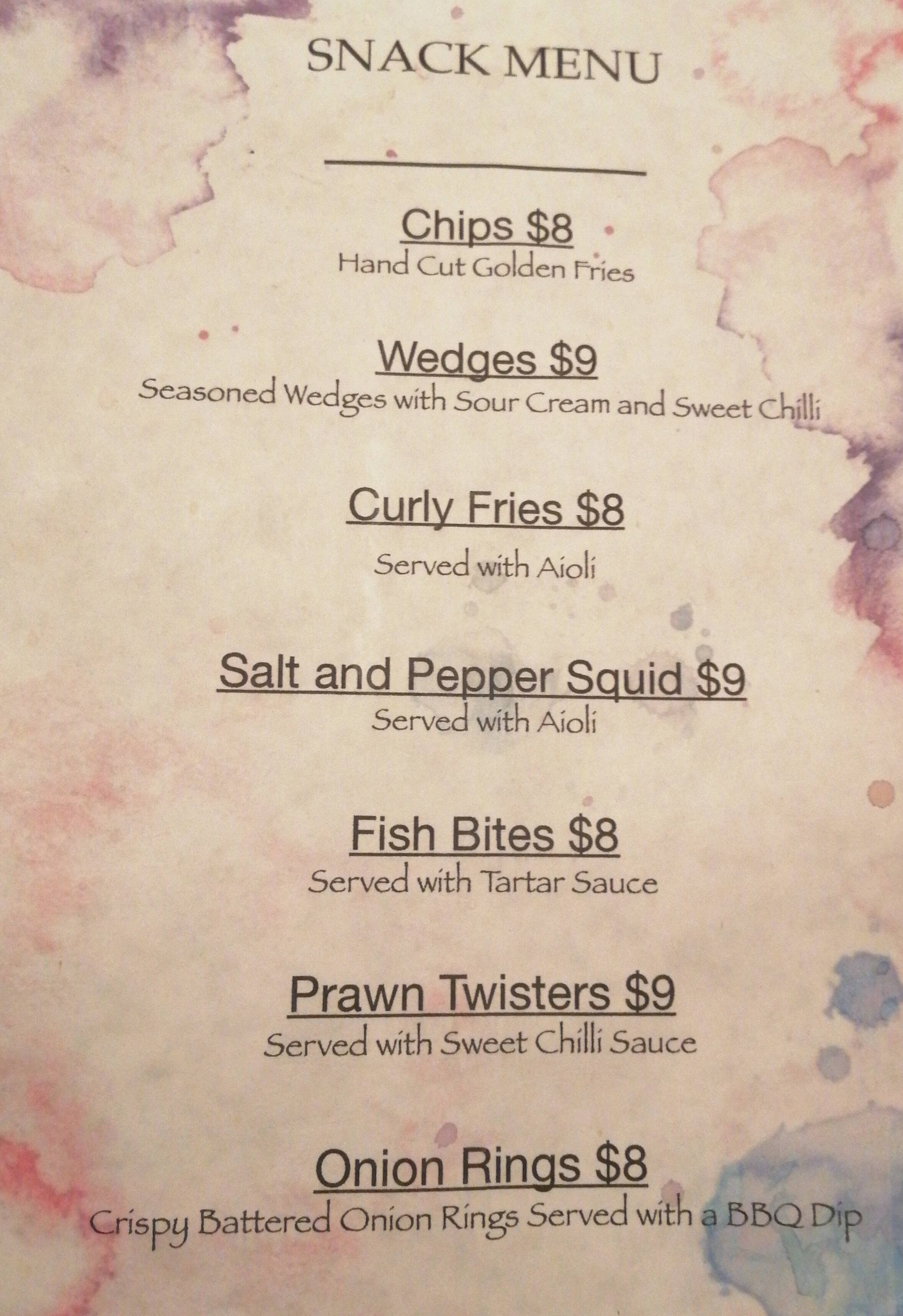 Spitting Feathers menu