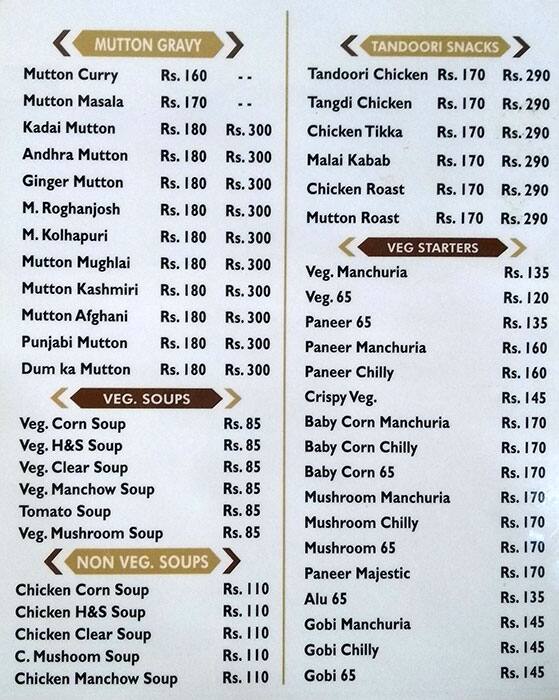 ZAM ZAM RESTAURANT menu