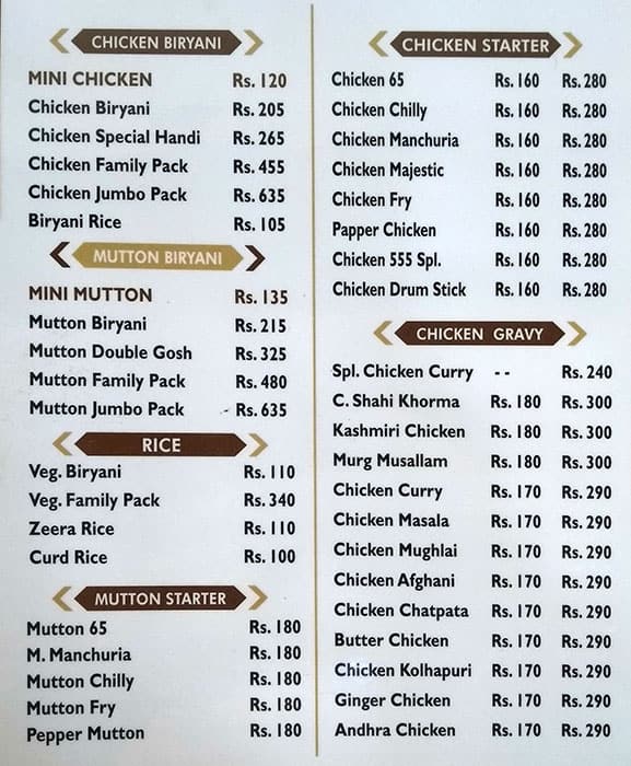 ZAM ZAM RESTAURANT menu