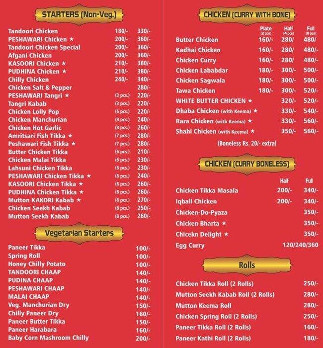 Sethi BarBeQue Menu, Menu for Sethi BarBeQue, Raja Park, Jaipur