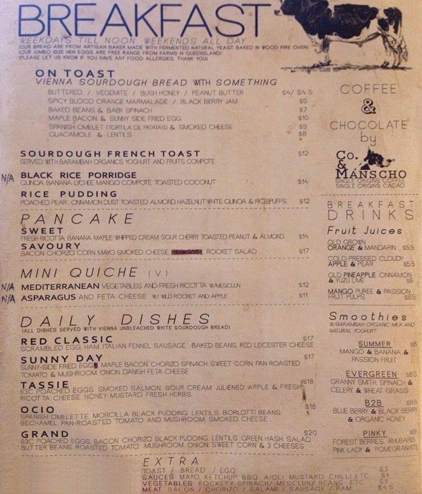 Bonsai Botanika Menu, Menu for Bonsai Botanika, Brisbane CBD, Brisbane