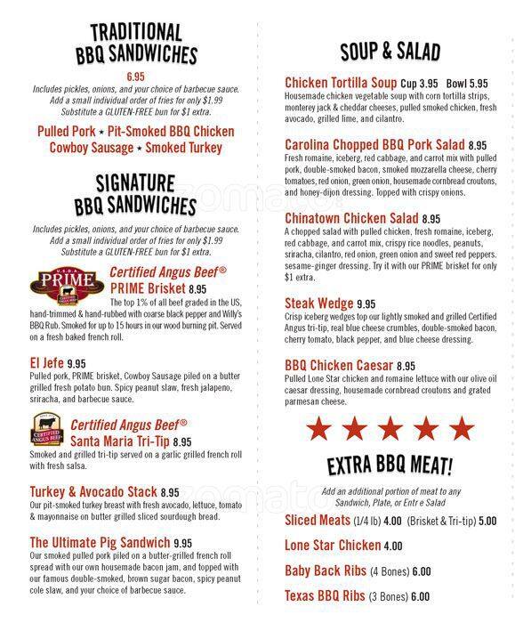 Armadillo Willy's Menu, Menu for Armadillo Willy's, Cupertino