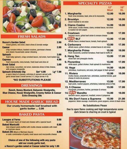 Rocco's Wood Fired Pizza menu Urbanspoon/Zomato