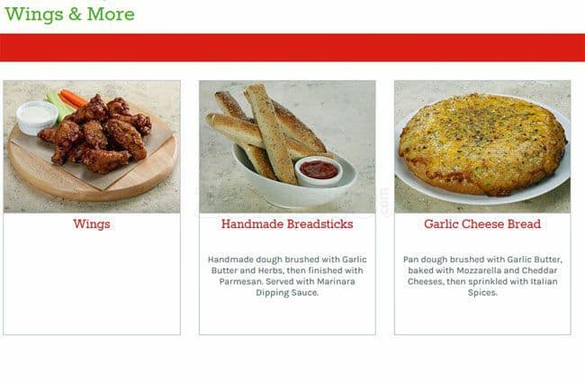 Peter Piper Pizza menu